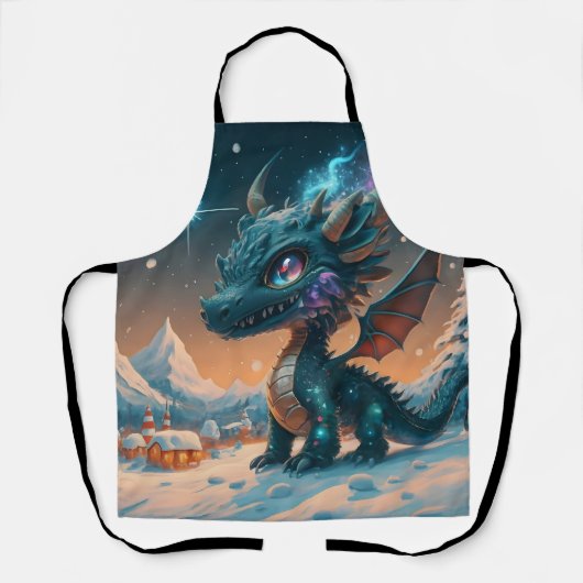 Mystiek Chibi Dragon Winterlandschap Schort (Voorkant)
