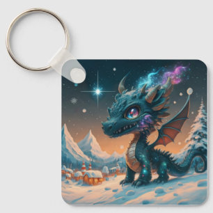 Mystiek Chibi Dragon Winterlandschap Sleutelhanger