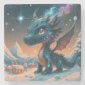 Mystiek Chibi Dragon Winterlandschap Stenen Onderzetter (Voorkant)