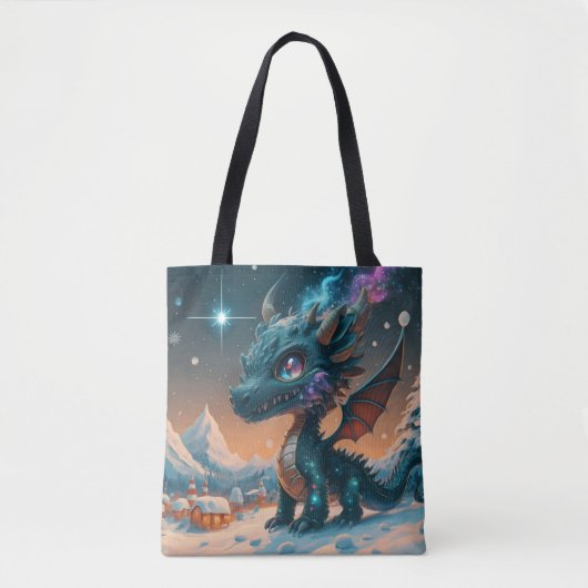 Mystiek Chibi Dragon Winterlandschap Tote Bag (Voorkant)