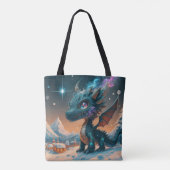 Mystiek Chibi Dragon Winterlandschap Tote Bag (Achterkant)