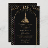 Mystiek Deco Zwart Goud  Kerkbruiloft Kaart (Voorkant / Achterkant)
