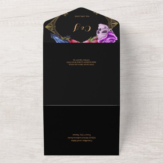 Mystiek donker en romantisch bruiloft ontwerp all in one uitnodiging (Buitenkant)