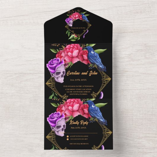 Mystiek donker en romantisch bruiloft ontwerp all in one uitnodiging (Binnen)