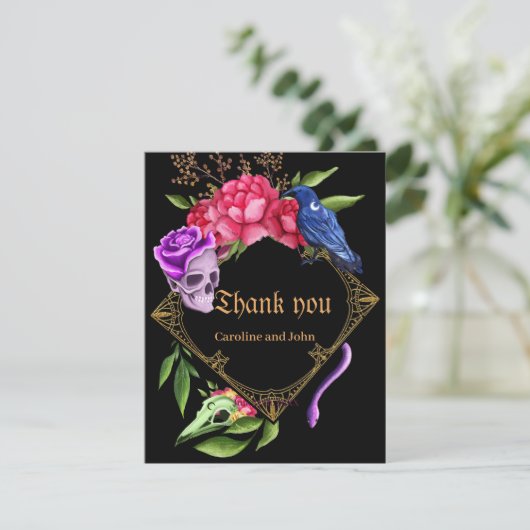 Mystiek donker en romantisch bruiloft ontwerp bedankkaart (Staand voorkant)