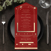 Mystiek Donkerrood Goud Zon Maan Sterren All In One Uitnodiging