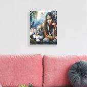 Mystiek Een indiaanse vrouw met wolven 10x8 Canvas Afdruk (Insitu (Woonkamer))