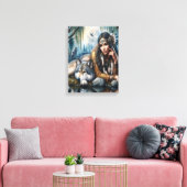Mystiek Een indiaanse vrouw met wolven 12x16 Canvas Afdruk (Insitu (Woonkamer))