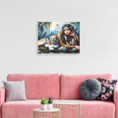 Mystiek Een indiaanse vrouw met wolven 16x12 Canvas Afdruk (Insitu (Woonkamer))