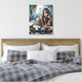Mystiek Een indiaanse vrouw met wolven 16x20 Canvas Afdruk (Insitu (Slaapkamer))