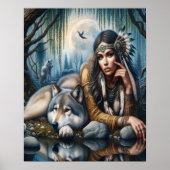 Mystiek Een indiaanse vrouw met wolven 16x20 Poster (Voorkant)
