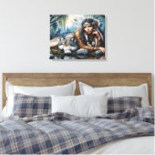 Mystiek Een indiaanse vrouw met wolven 20x16 Canvas Afdruk (Insitu (Slaapkamer))