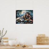 Mystiek Een indiaanse vrouw met wolven 20x16 Poster (Keuken)