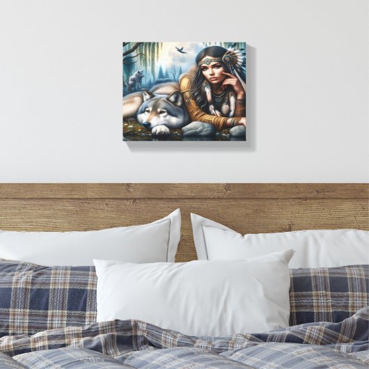 Mystiek Een indiaanse vrouw met wolven 8x10 Canvas Afdruk (Insitu (Slaapkamer))