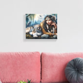 Mystiek Een indiaanse vrouw met wolven 8x10 Canvas Afdruk (Insitu (Woonkamer))