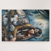 Mystiek Een indiaanse vrouw met wolven Legpuzzel (Horizontaal)