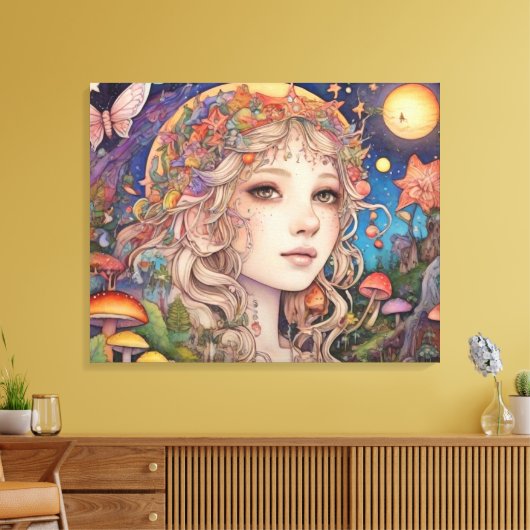 Mystiek Fantasy Meisje - Magisch Canvas Afdruk (Insitu (Woonkamer))