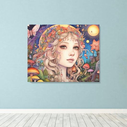 Mystiek Fantasy Meisje - Magisch Canvas Afdruk (Insitu (Houten vloer))