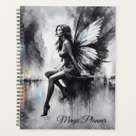 Mystiek gevleugeld meisje zwart-wit urban planner