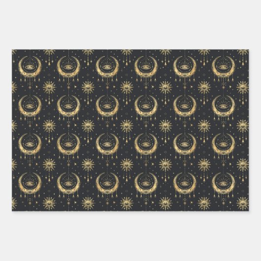 Mystiek Gotisch Arcane Zwart Goud Inpakpapier Vel (Voorkant)