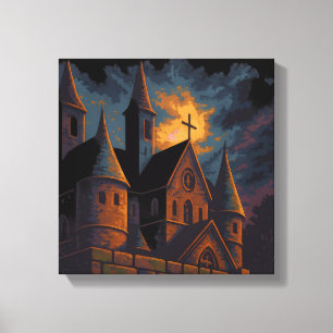 Mystiek gotisch kasteel onder maanlicht canvas afdruk