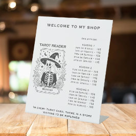 Mystiek gotisch zwart-wit heks tarotontwerp reclamebord met voetstuk