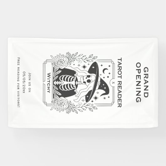 Mystiek gotisch zwart-wit heks tarotontwerp spandoek (Horizontaal)