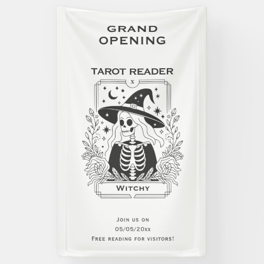 Mystiek gotisch zwart-wit heks tarotontwerp spandoek (Verticaal)