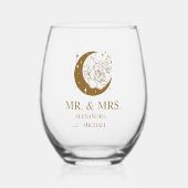 Mystiek Goud Hemelse Maan Bruiloft Wijnglas Zonder Voet (Voorkant)
