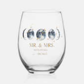 Mystiek Goud Hemelse Maan Bruiloft Wijnglas Zonder Voet (Voorkant)