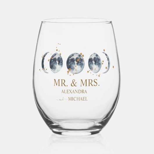 Mystiek Goud Hemelse Maan Bruiloft Wijnglas Zonder Voet (Voorkant)