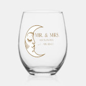 Mystiek Goud Hemelse Maan Bruiloft Wijnglas Zonder Voet (Voorkant)