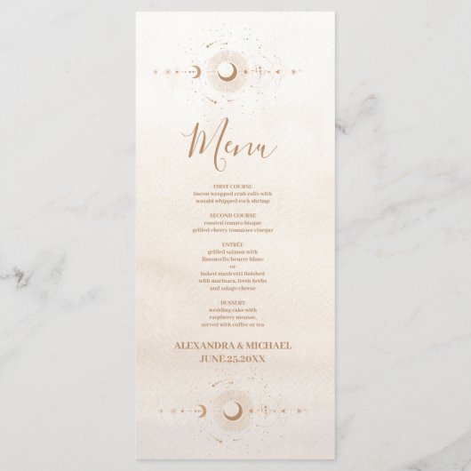 Mystiek Goud Hemelse Sterren Bruiloft Menu (Achterkant)