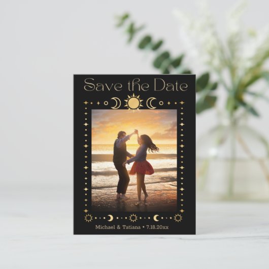 Mystiek gouden script QR code foto Opslaan van de  Aankondigingskaart (Staand voorkant)