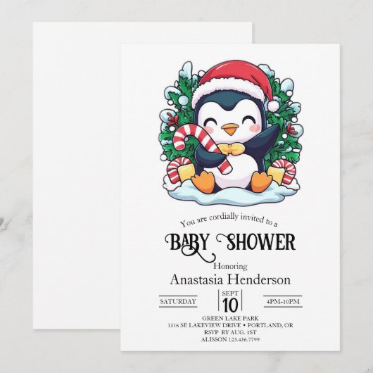 Mystiek grillig pinguïn Baby shower Kaart (Voorkant / Achterkant)