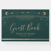 Mystiek Groen Goud Zon Maan Sterren Bruiloft Gastenboek (Voorkant)
