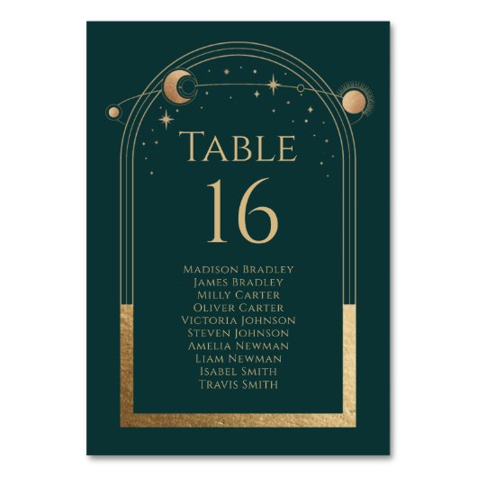 Mystiek Groen Goud Zon Maan Sterren Bruiloft Kaart (Voorkant)