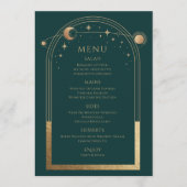 Mystiek Groen Goud Zon Maan Sterren Bruiloft Menu (Voorkant)