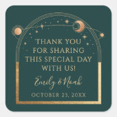 Mystiek Groen Goud Zon Maan Sterren Bruiloft Vierkante Sticker (Voorkant)