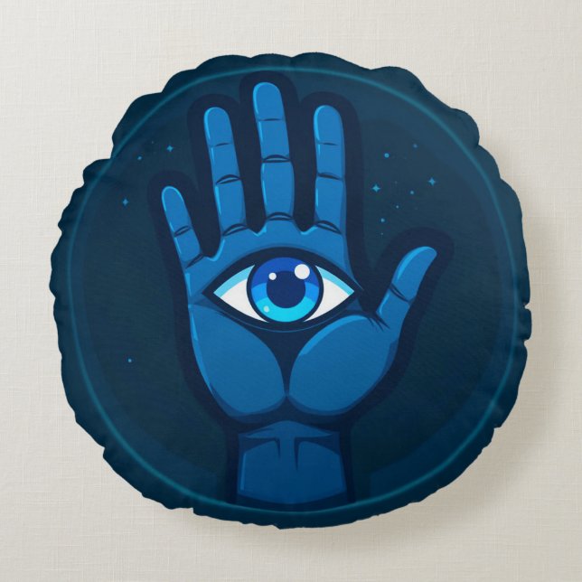 Mystiek Hand Met Oog Symbool Rond Kussen (Voorkant)