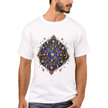Mystiek Hemels Symbool Goud Blauw Kosmisch Embleem