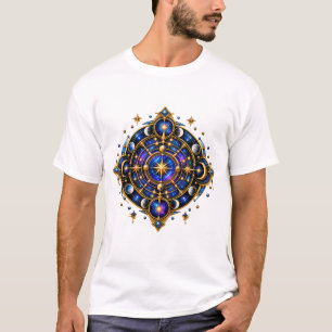 Mystiek Hemels Symbool Goud Blauw Kosmisch Embleem T-shirt