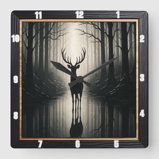 Mystiek herfstbos silhouet vierkante klok (Voorkant)