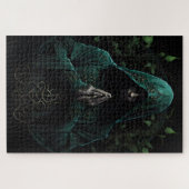 Mystiek Hooded Figuur in Groen Bidden Legpuzzel (Horizontaal)