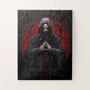 Mystiek Hooded Figuur in Rood Bidden Legpuzzel