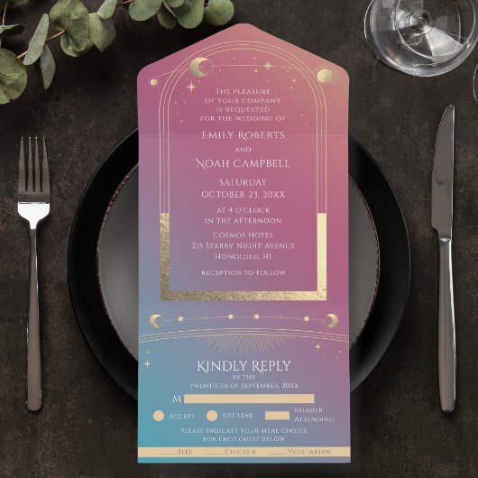 Mystiek juweel goud hemelse zon maan sterren all in one uitnodiging