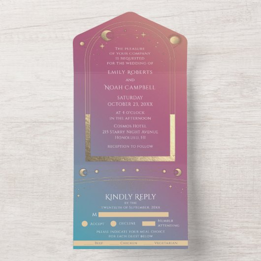 Mystiek juweel goud hemelse zon maan sterren all in one uitnodiging (Binnen)