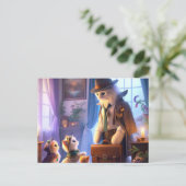 Mystiek Kat gaat werken Briefkaart (Staand voorkant)