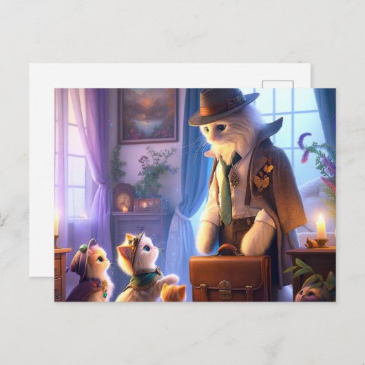 Mystiek Kat gaat werken Briefkaart (Voorkant / Achterkant)