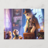 Mystiek Kat gaat werken Briefkaart (Voorkant)